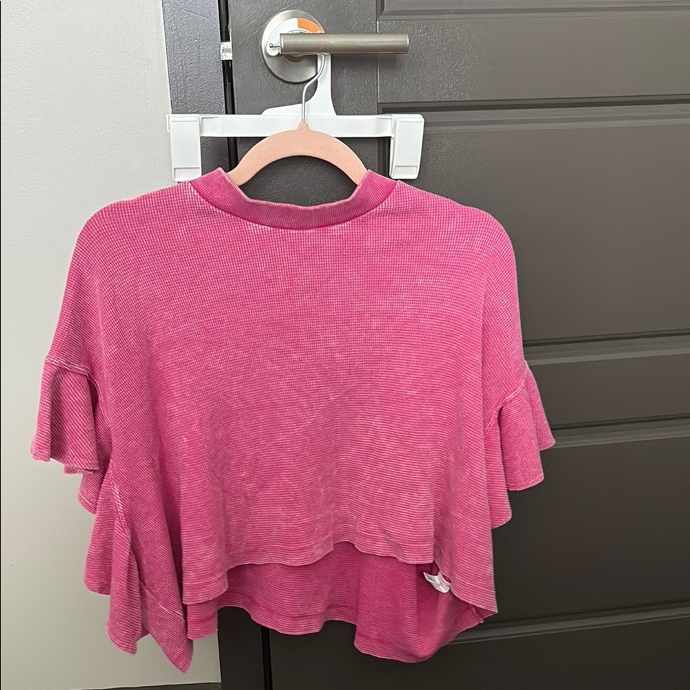 Altar'd State Pink Ruffled Crop Blouse